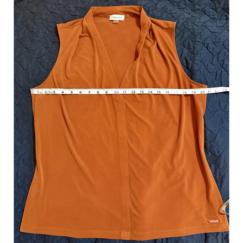 Calvin Klein Women's Size XL Burt Orange Sleeveless Blouse Pleated at Neckline - Picture 3 of 7
